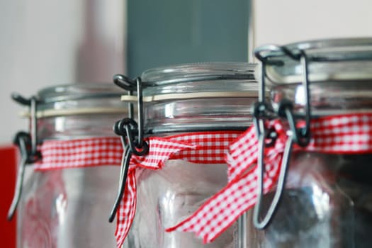 Mason jars with ribbon