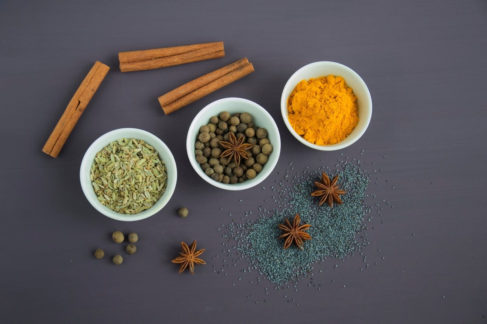 Turmeric, Star anise, Cinnamon Sticks