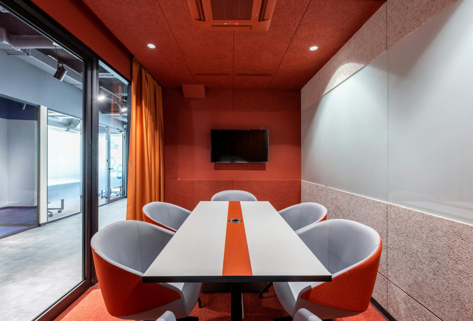 modern workspace with tv and table