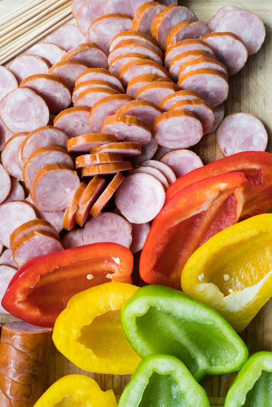sliced sausages and bell peppers Easy Meals When You Don’t Feel Like Cooking