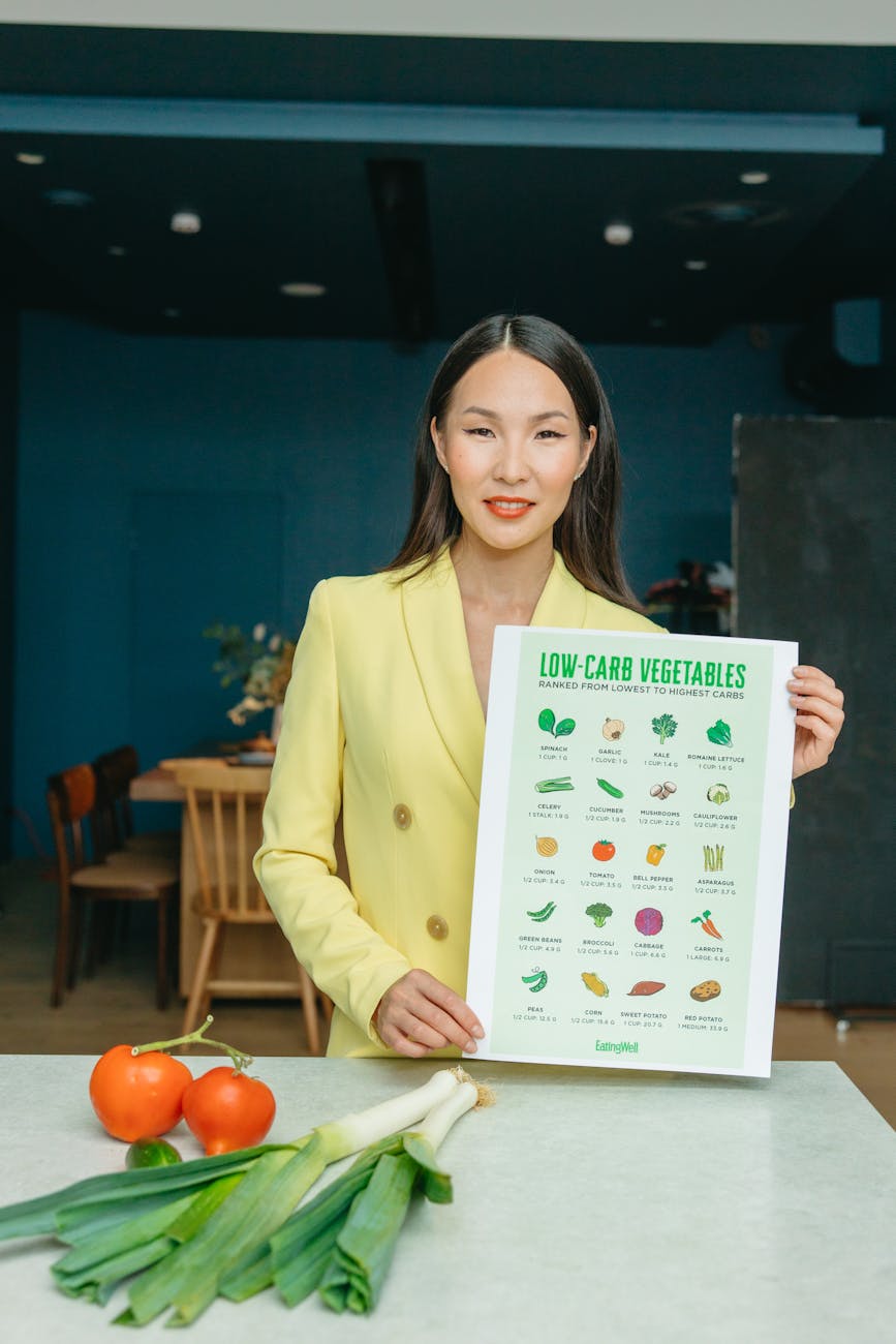 female nutritionist holding a vegetable chart Wellness Careers For People Who Love Health