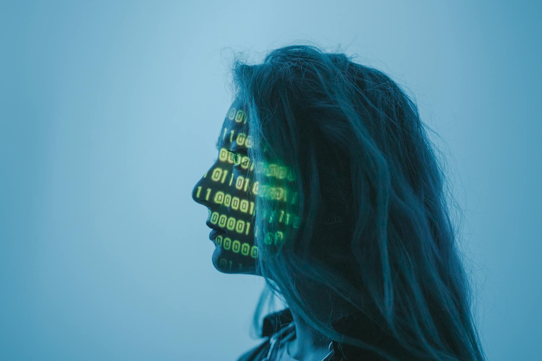 a woman with number code on her face while looking afar The Evolution Of Passwords: From Ancient Codes to Digital Security