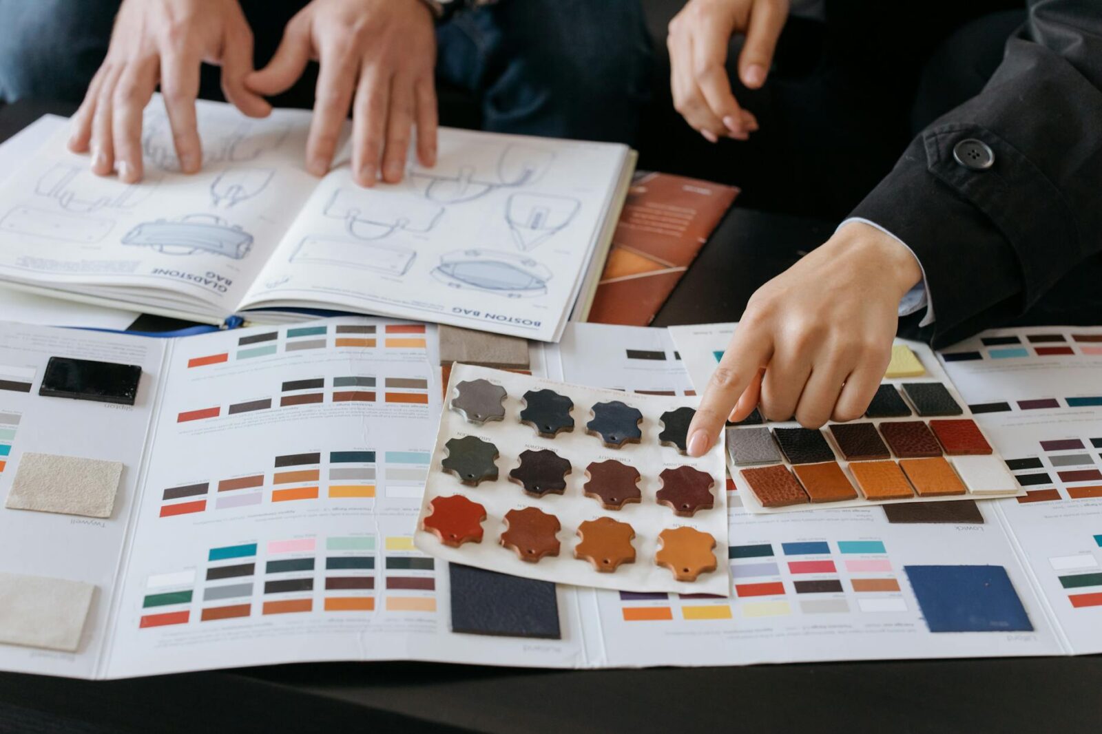 leather samples on the table for selection What Goes Into Product Design? 6 Key Steps to Create a Successful Product