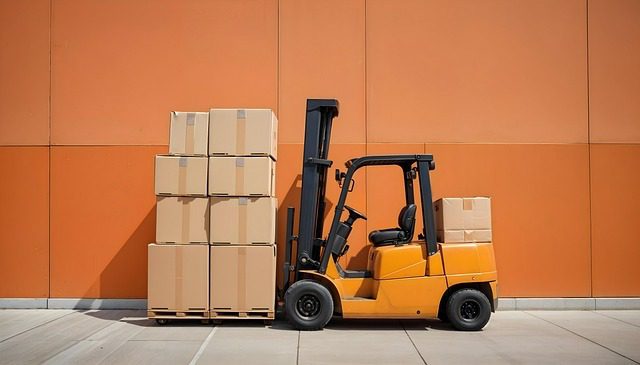 A yellow forklift beside a stack of cardboard boxes against an orange wall. Building a Sustainable Supply Chain: Lessons from the Industrial Sector